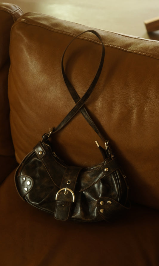 Distressed Leather Moto Bag