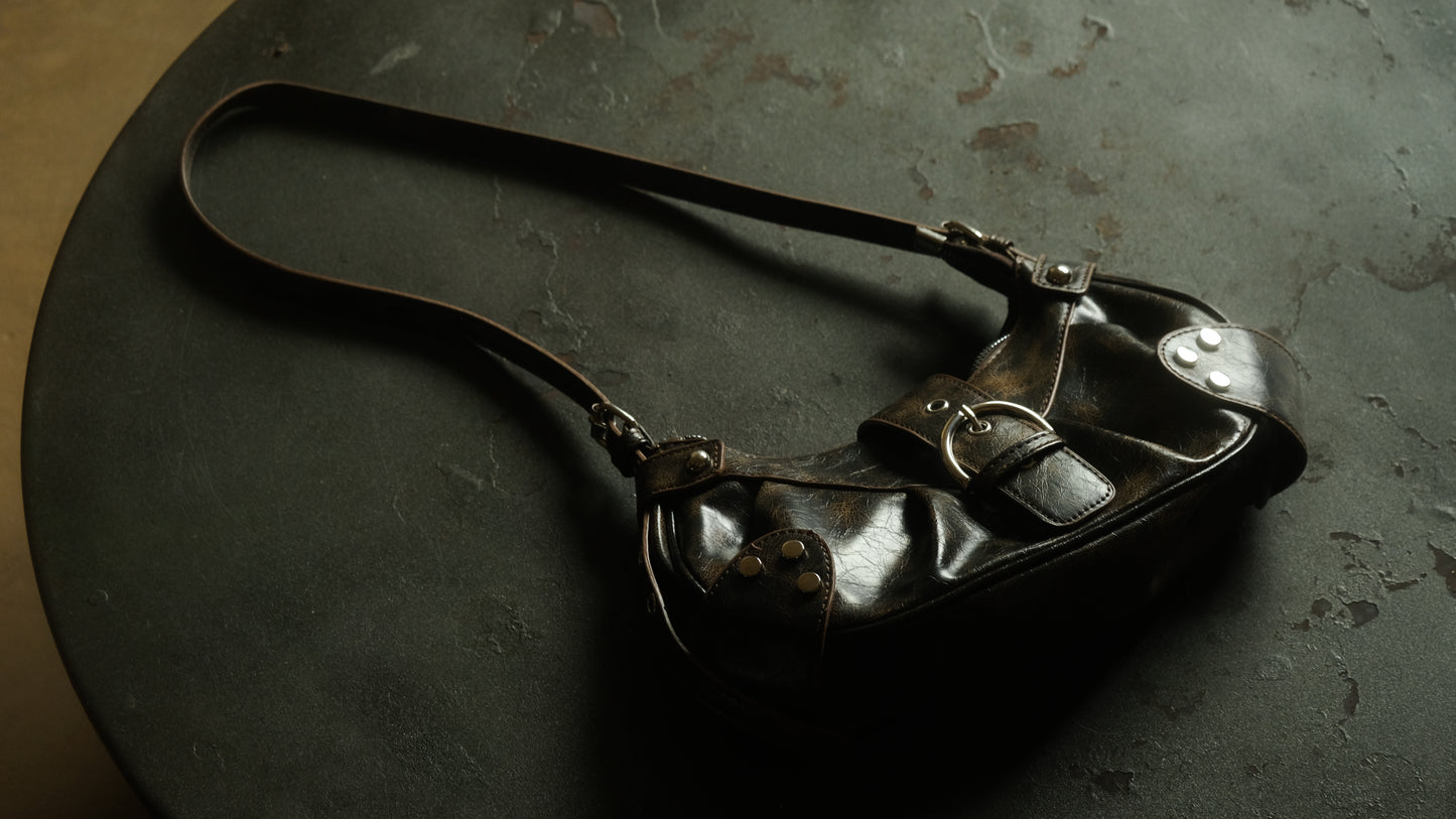 Distressed Leather Moto Bag