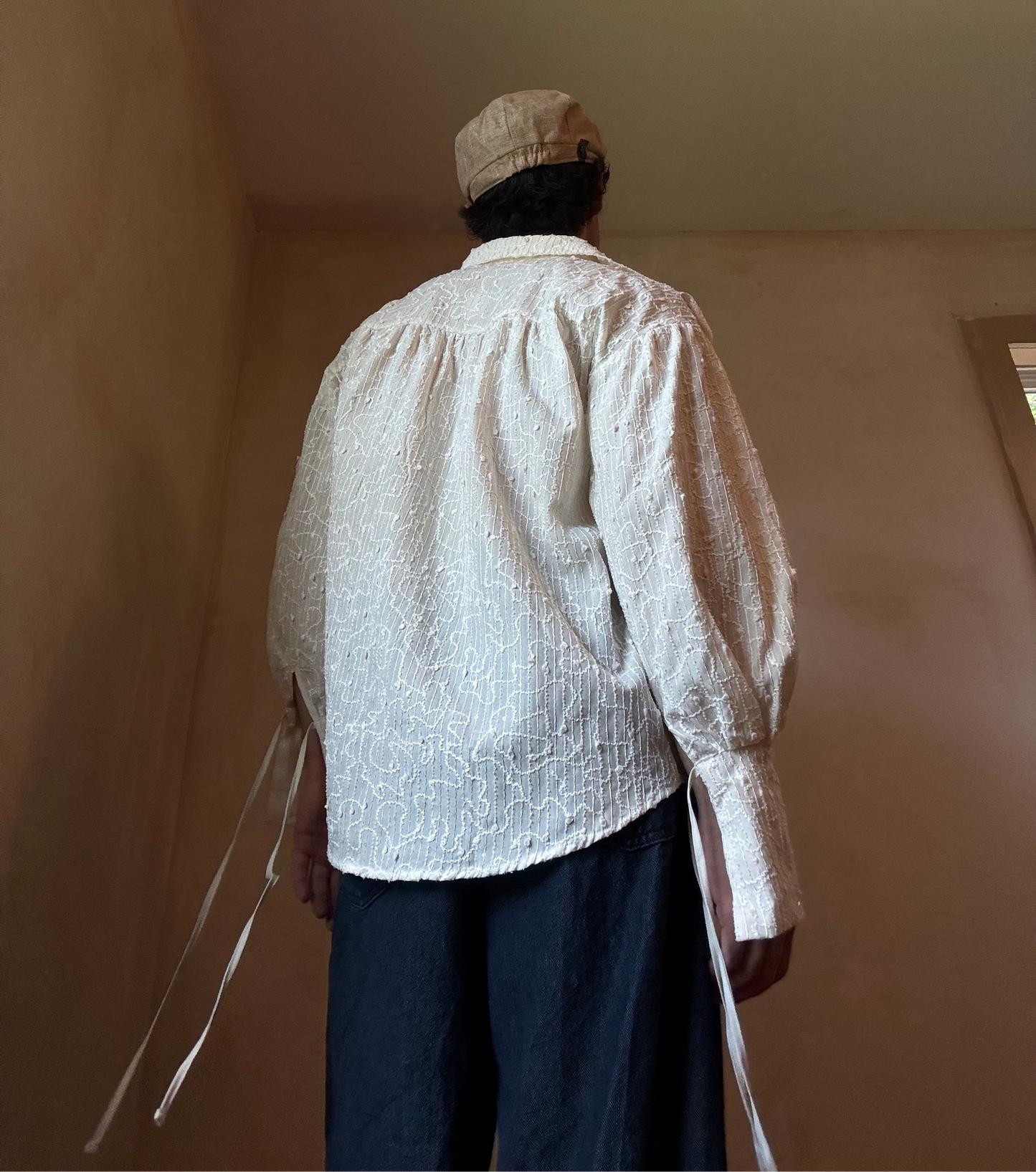 Beige Embroidered Button Down