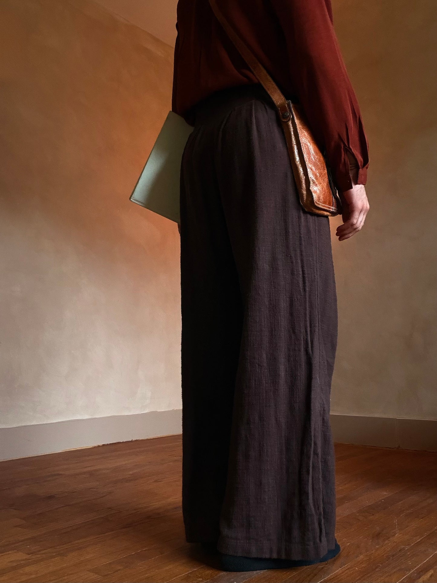 Vintage High-Waisted Pleated Wool-Blend Trousers