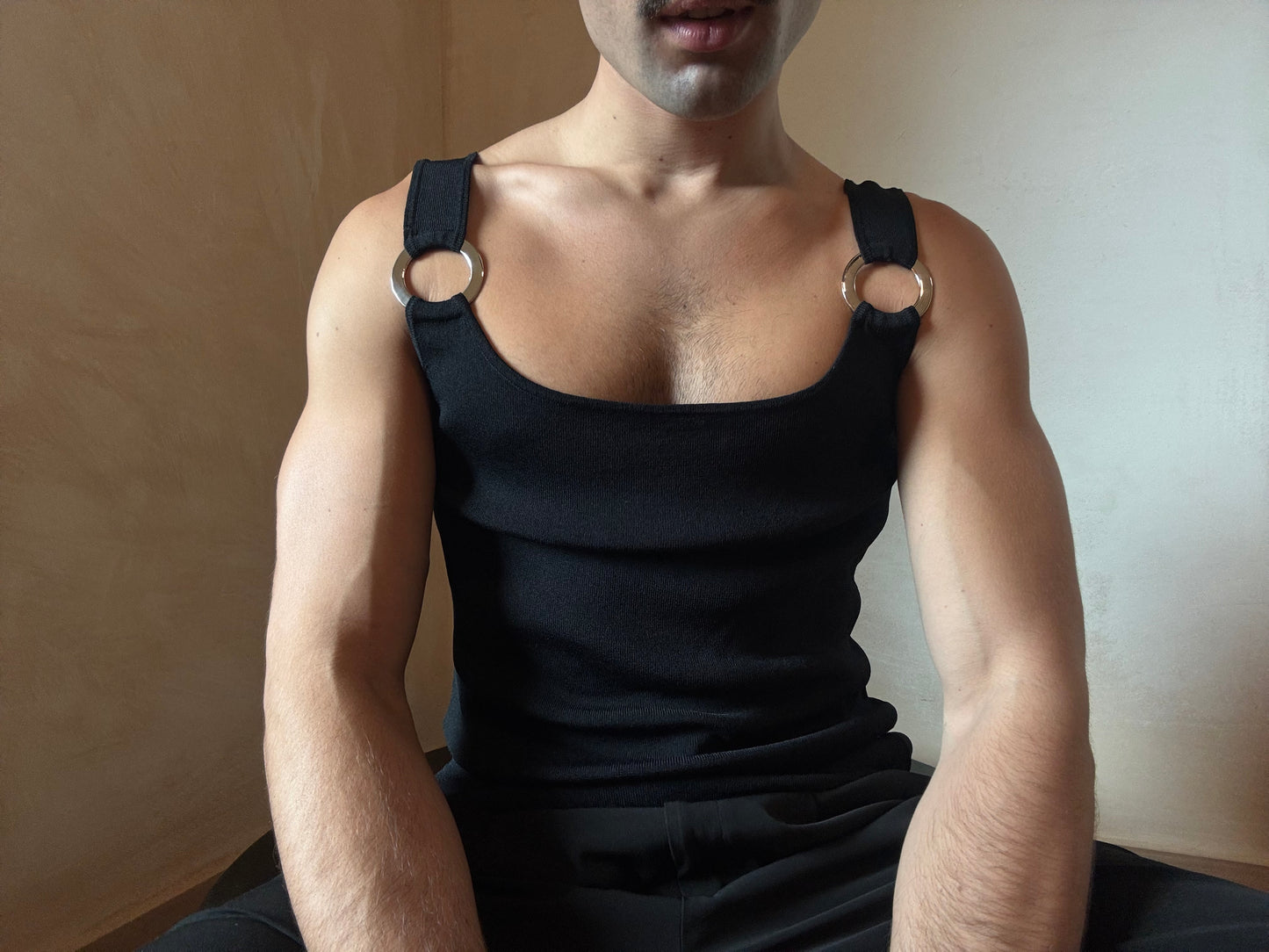 Black O-Ring Ribbed Tank Top