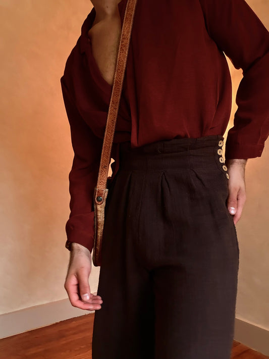 Vintage High-Waisted Pleated Wool-Blend Trousers