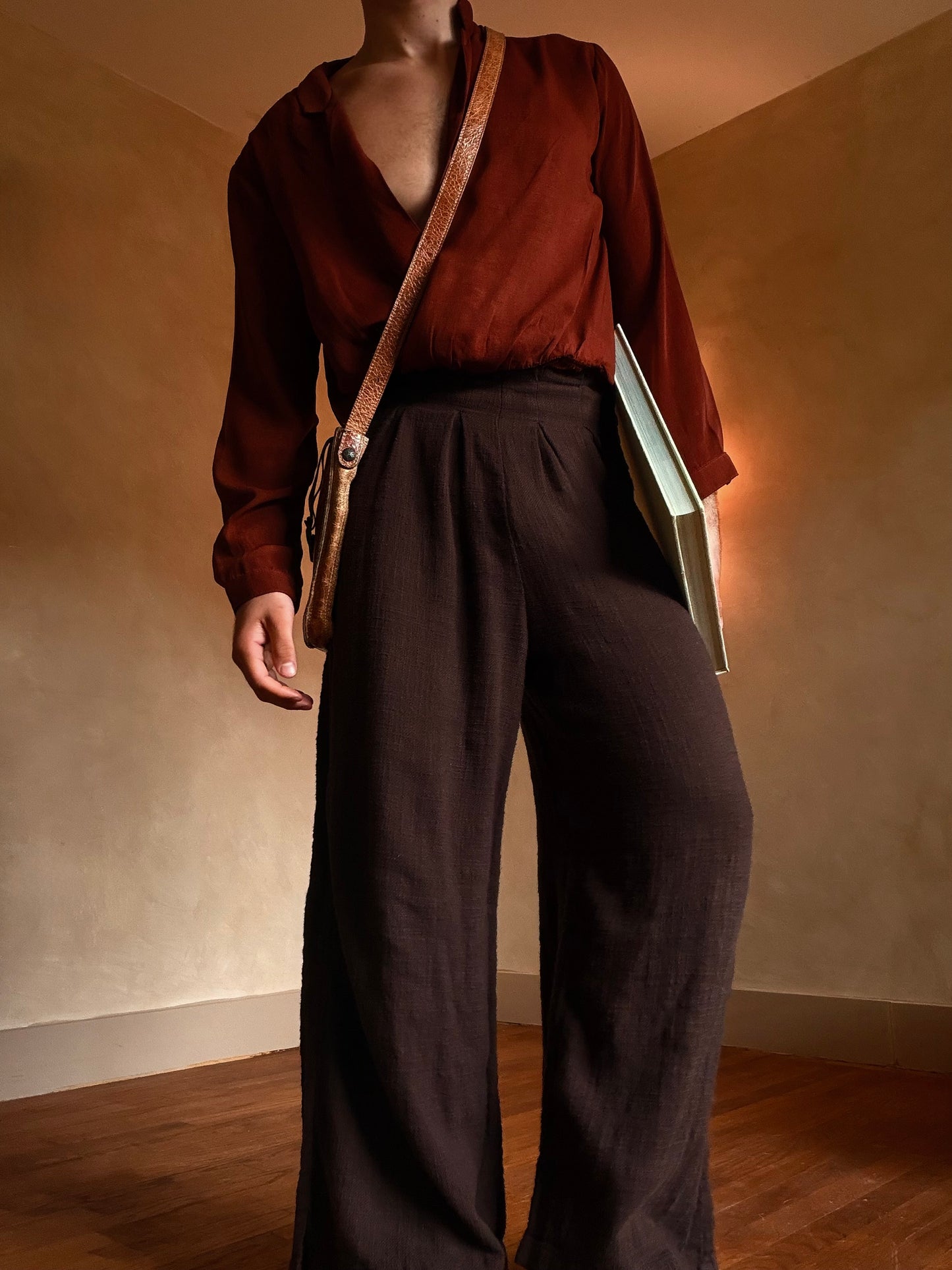 Vintage High-Waisted Pleated Wool-Blend Trousers