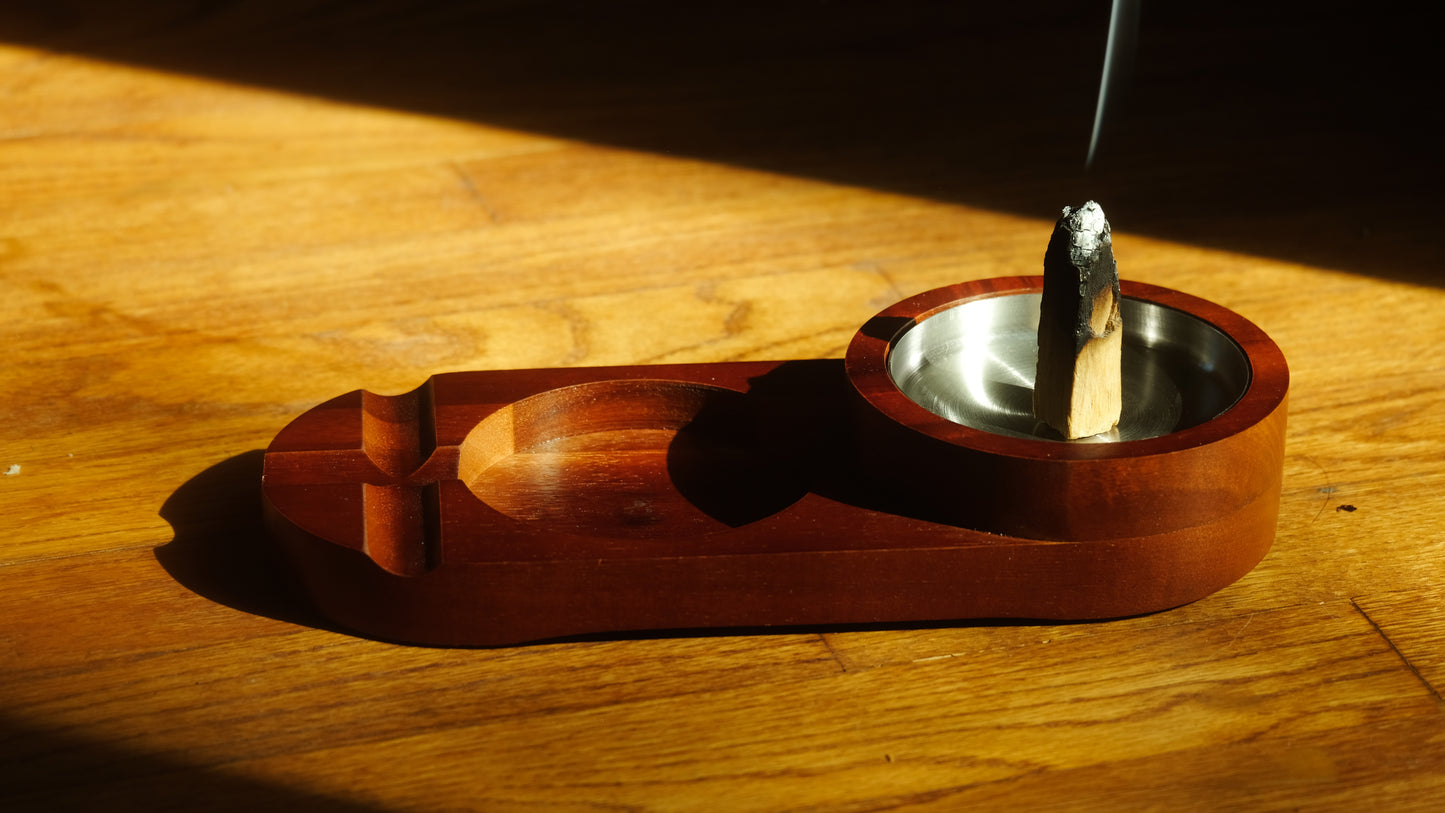 Modular Walnut & Stainless Steel Ashtray