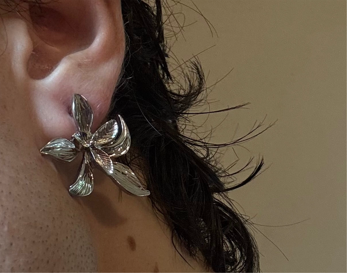 Silver Orchid Earrings